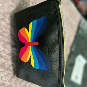 Cosmetic bag large black with a beautiful butterfly EUC